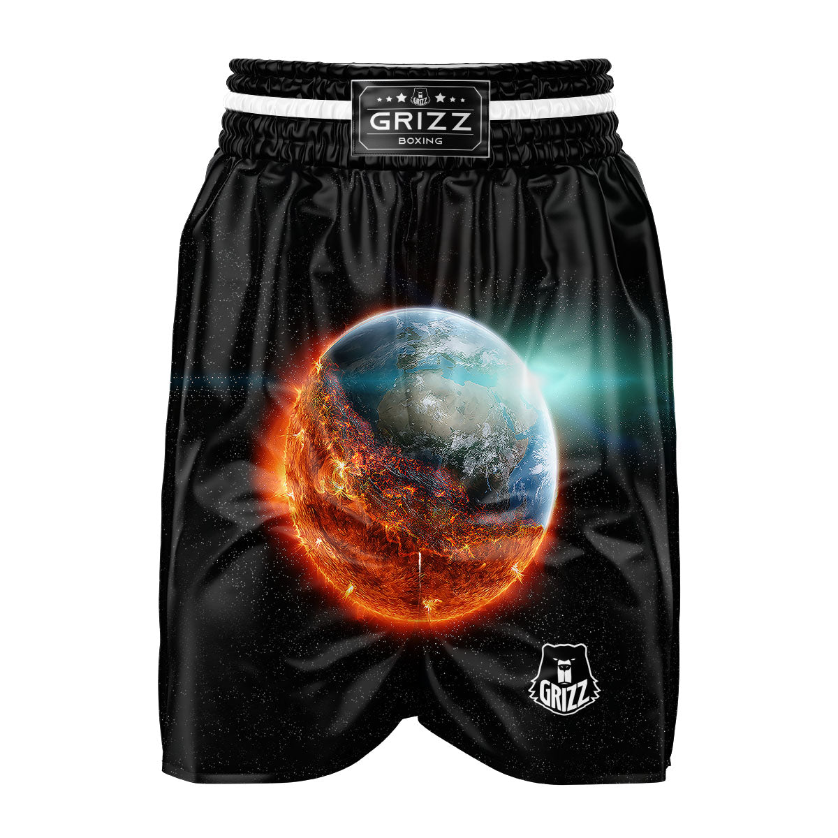 Burning Planet Print Boxing Shorts-grizzshop