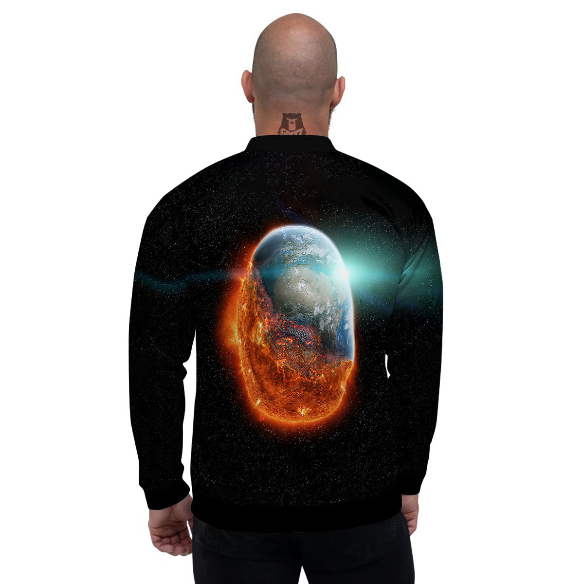 Burning Planet Print Men's Bomber Jacket-grizzshop