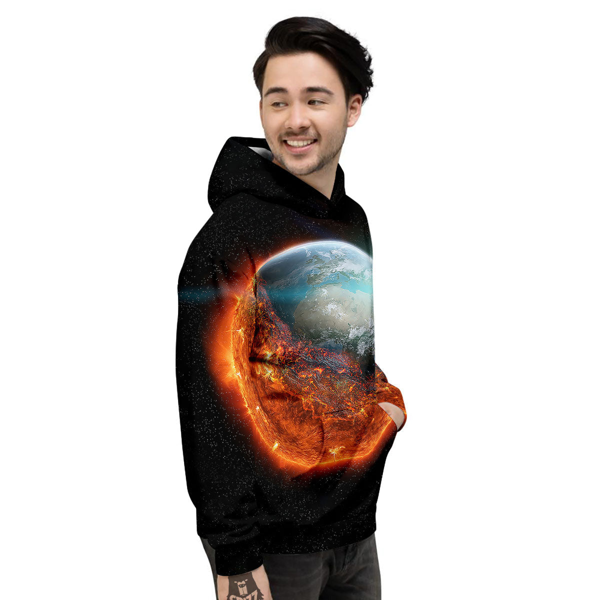 Burning Planet Print Men's Hoodie-grizzshop