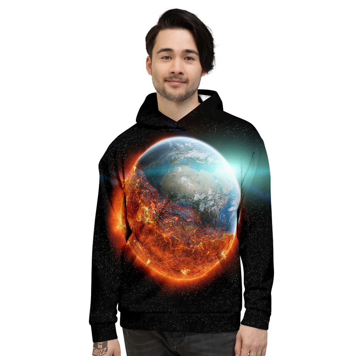 Burning Planet Print Men's Hoodie-grizzshop
