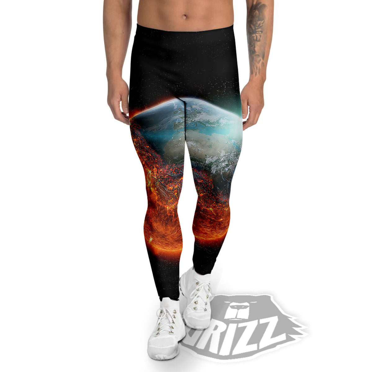 Burning Planet Print Men's Leggings-grizzshop