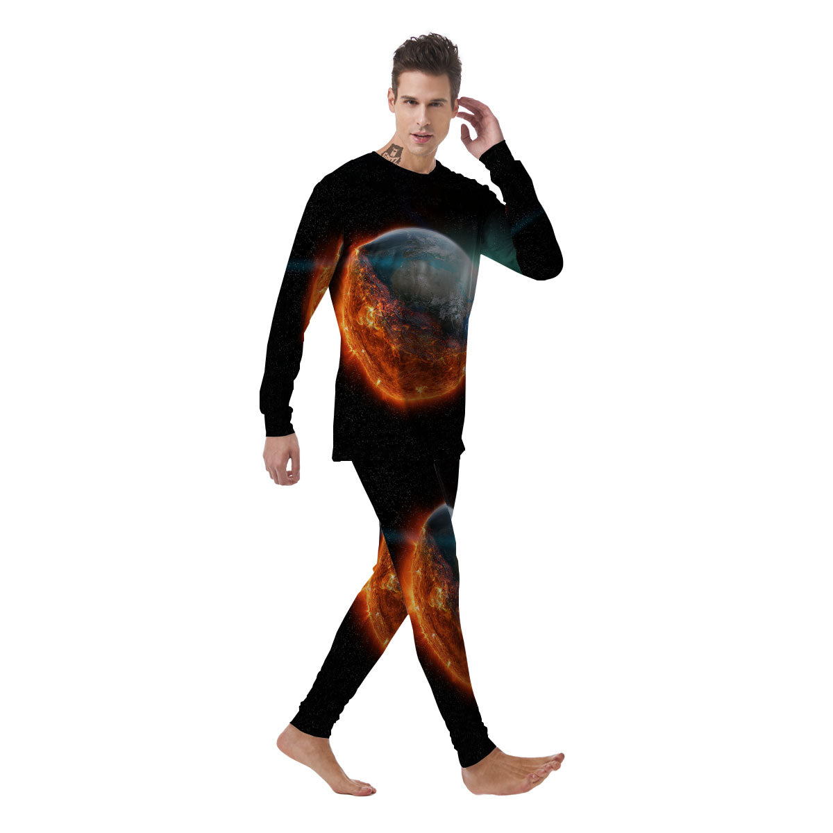 Burning Planet Print Men's Pajamas-grizzshop