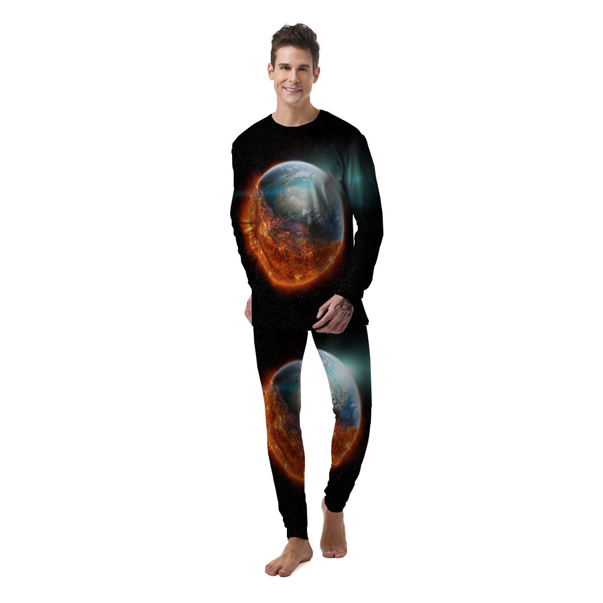 Burning Planet Print Men's Pajamas-grizzshop