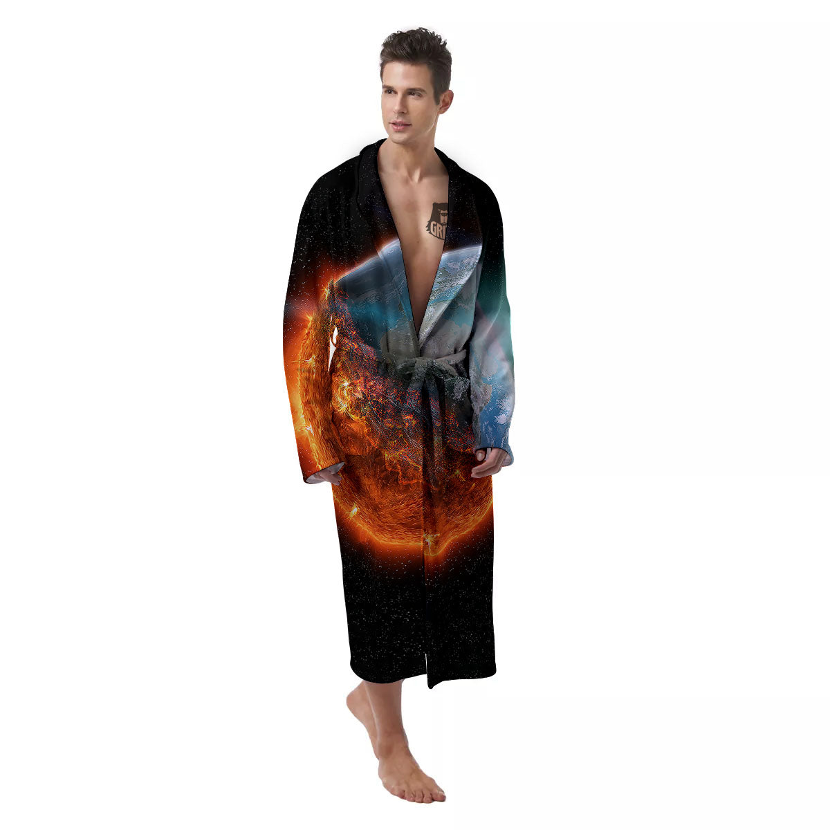 Burning Planet Print Men's Robe-grizzshop