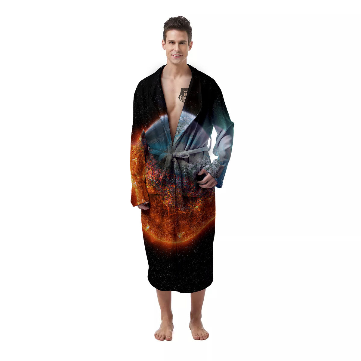 Burning Planet Print Men's Robe-grizzshop