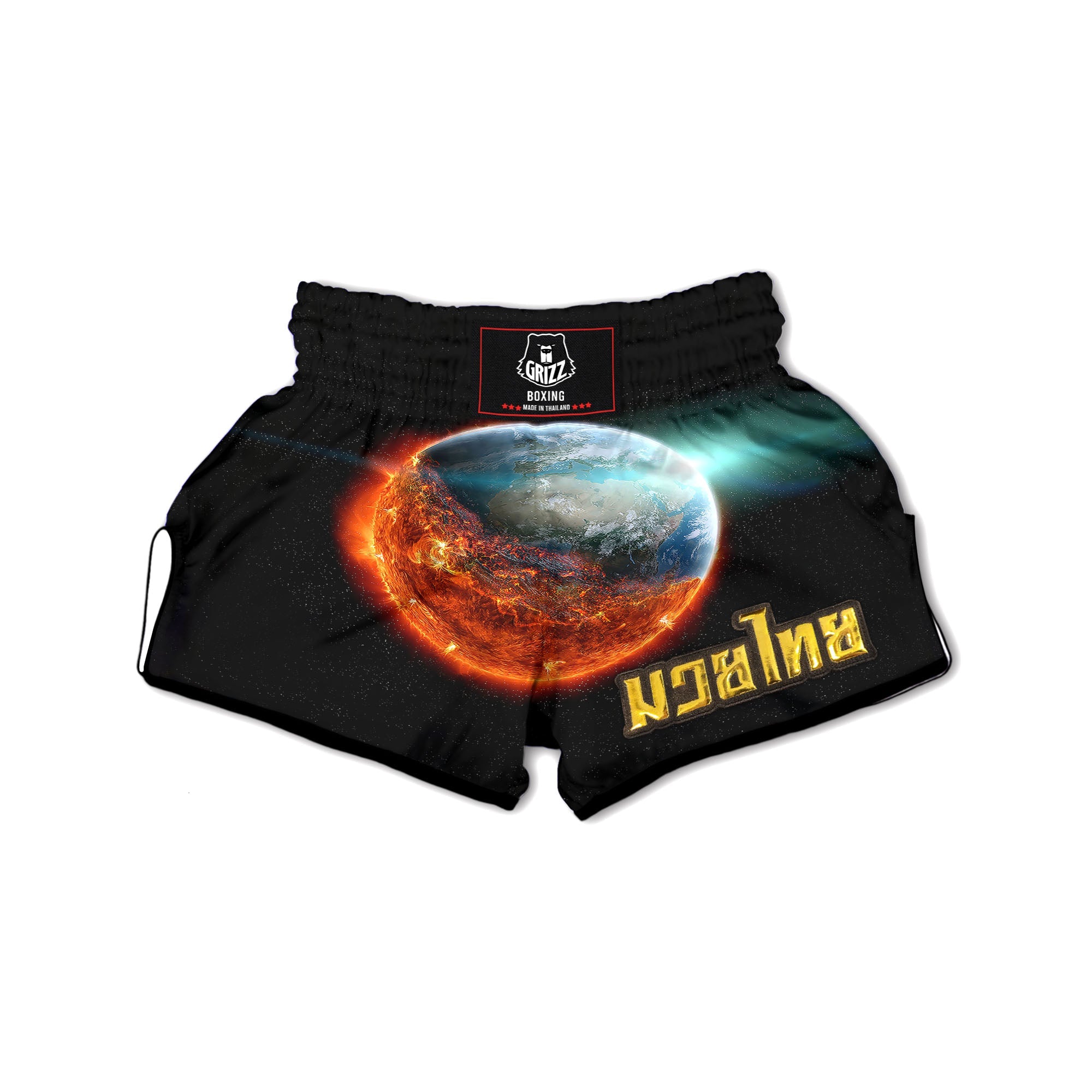 Burning Planet Print Muay Thai Boxing Shorts-grizzshop