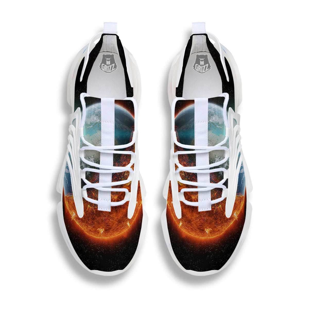 Burning Planet Print White Gym Shoes-grizzshop