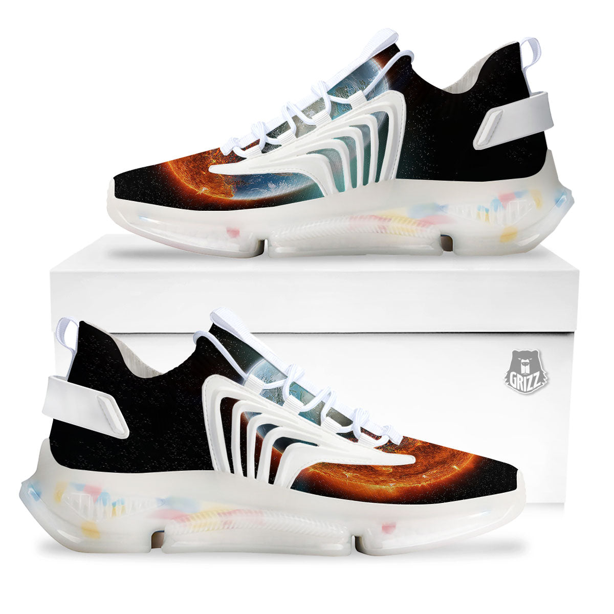 Burning Planet Print White Gym Shoes-grizzshop