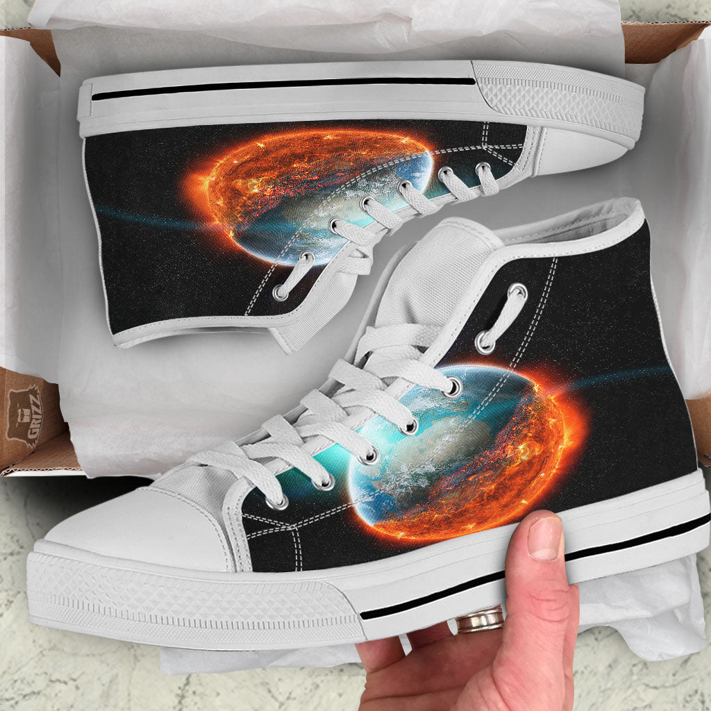 Burning Planet Print White High Top Shoes-grizzshop