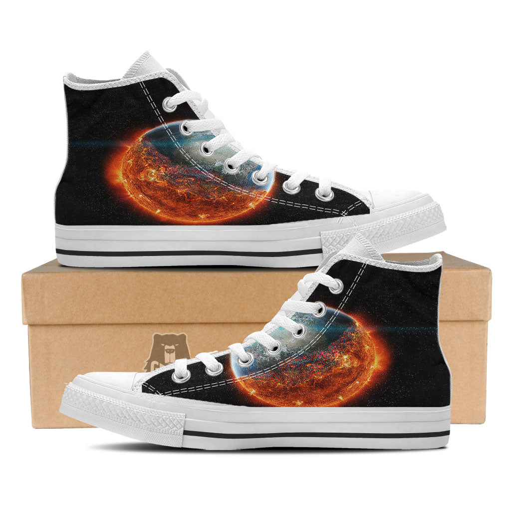 Burning Planet Print White High Top Shoes-grizzshop
