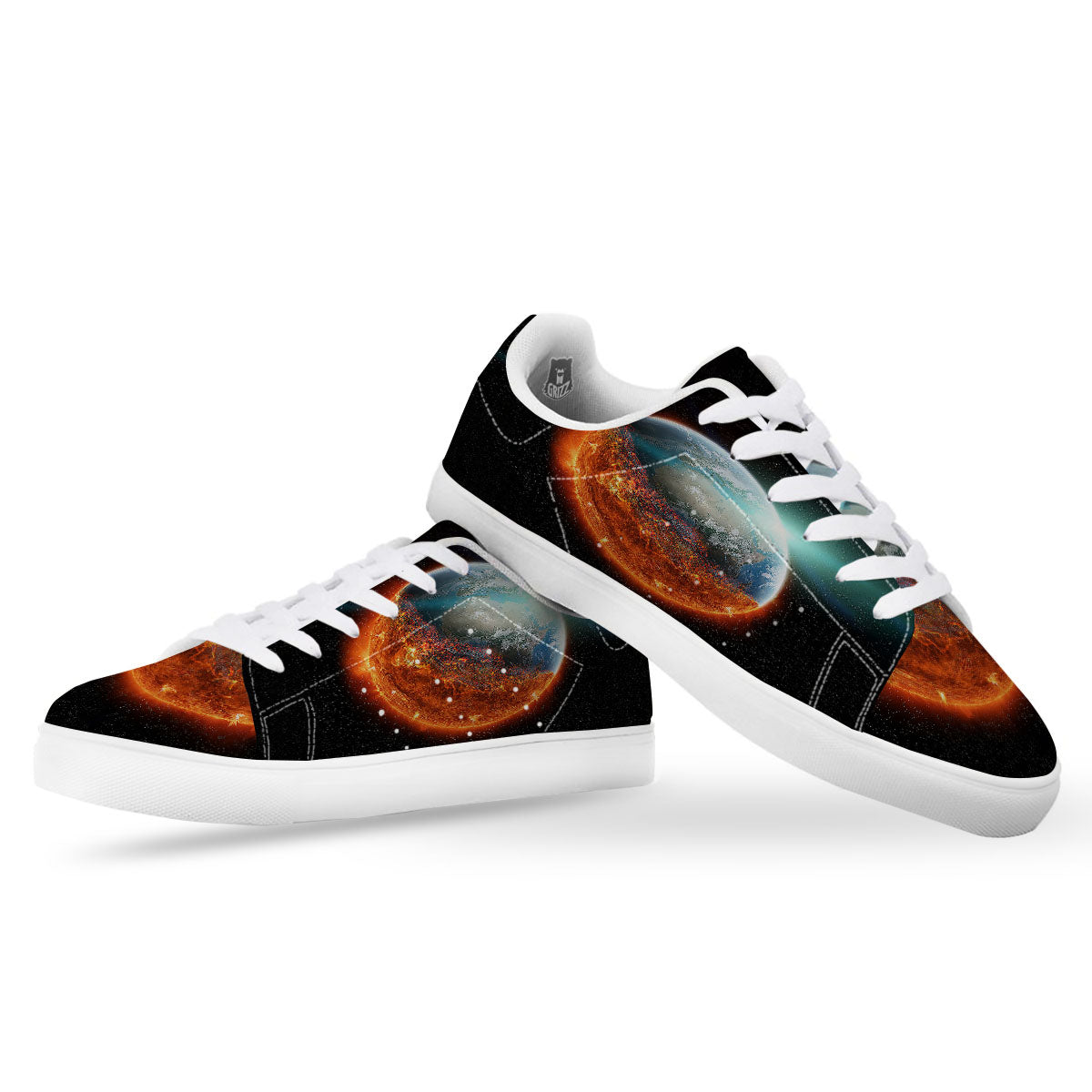 Burning Planet Print White Low Top Sneakers-grizzshop