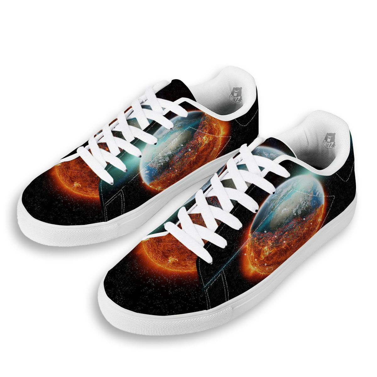Burning Planet Print White Low Top Sneakers-grizzshop