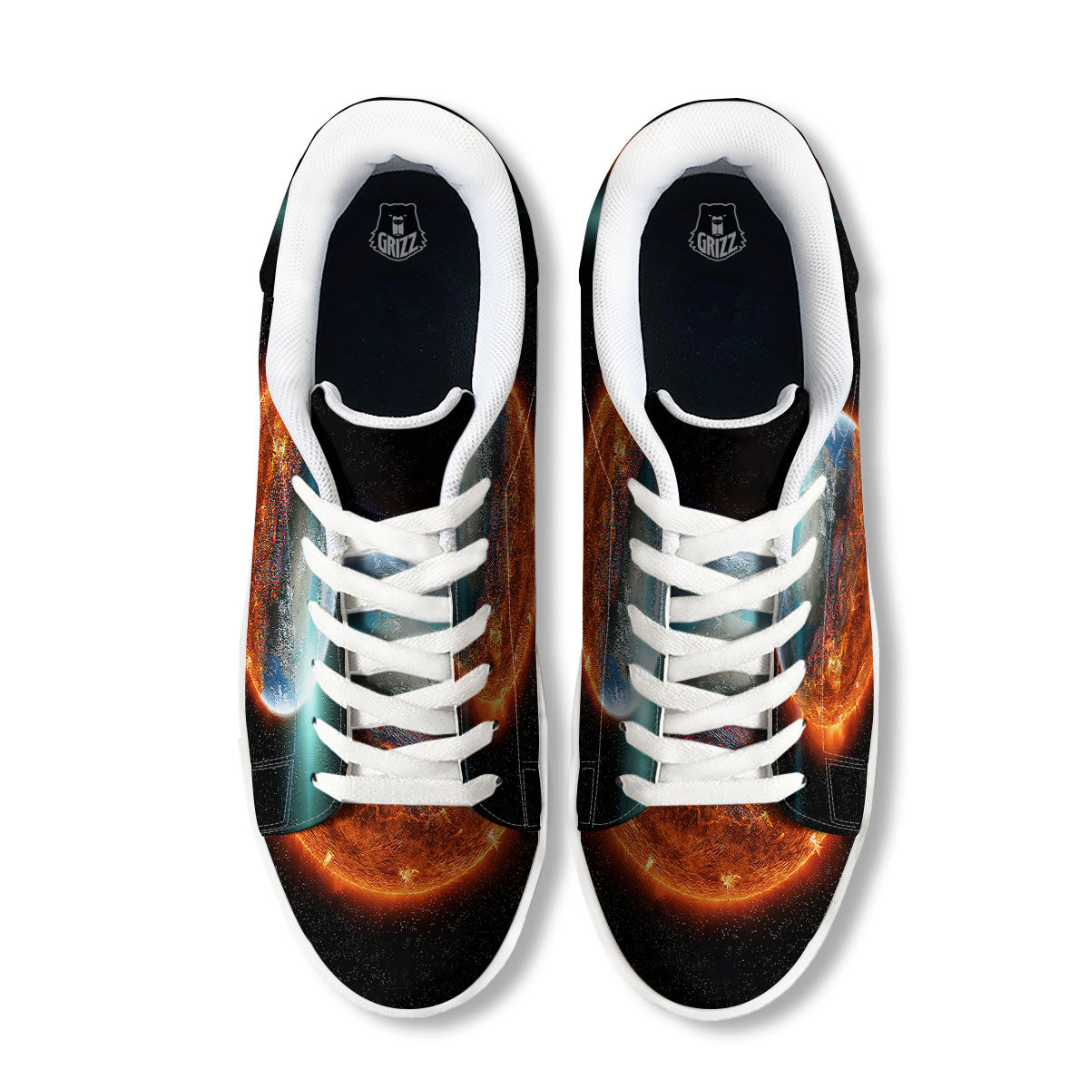 Burning Planet Print White Low Top Sneakers-grizzshop