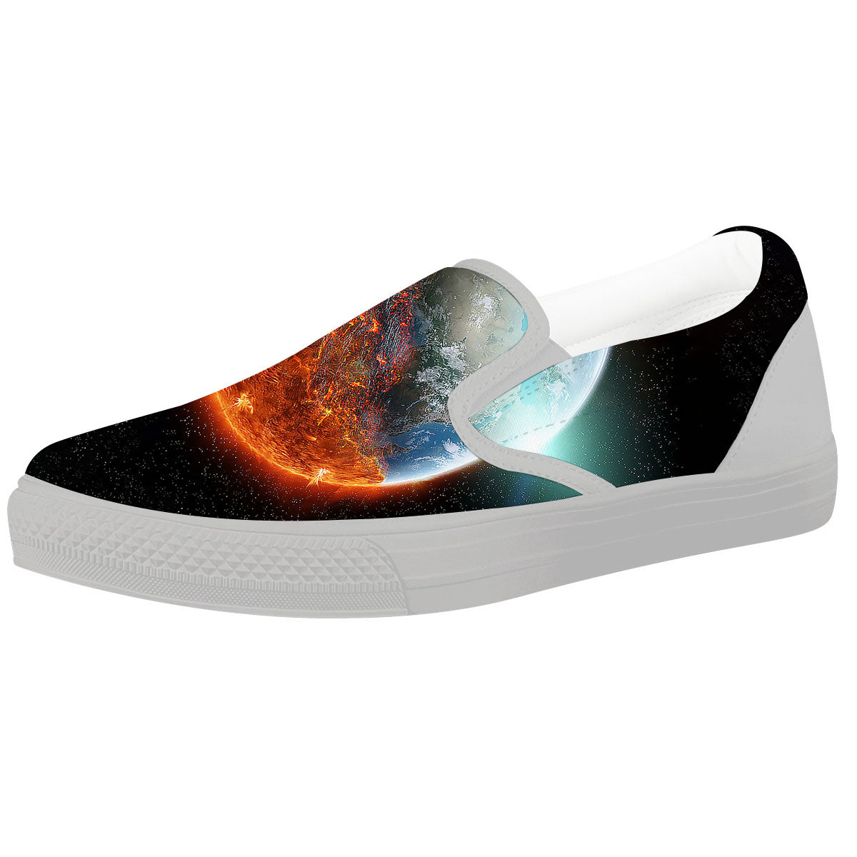 Burning Planet Print White Slip On Shoes-grizzshop
