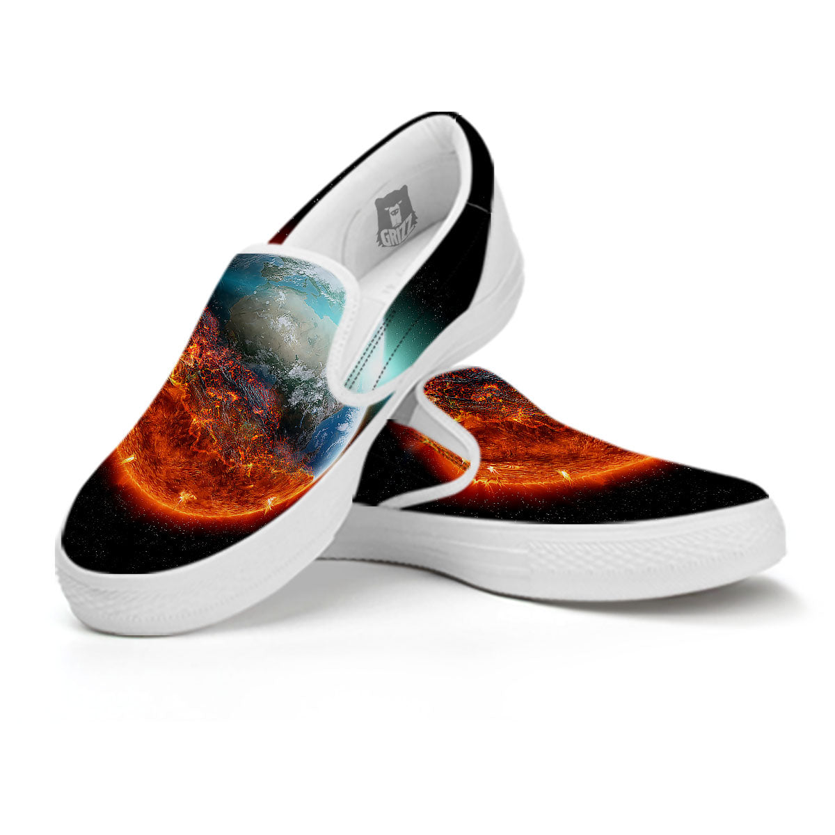 Burning Planet Print White Slip On Shoes-grizzshop