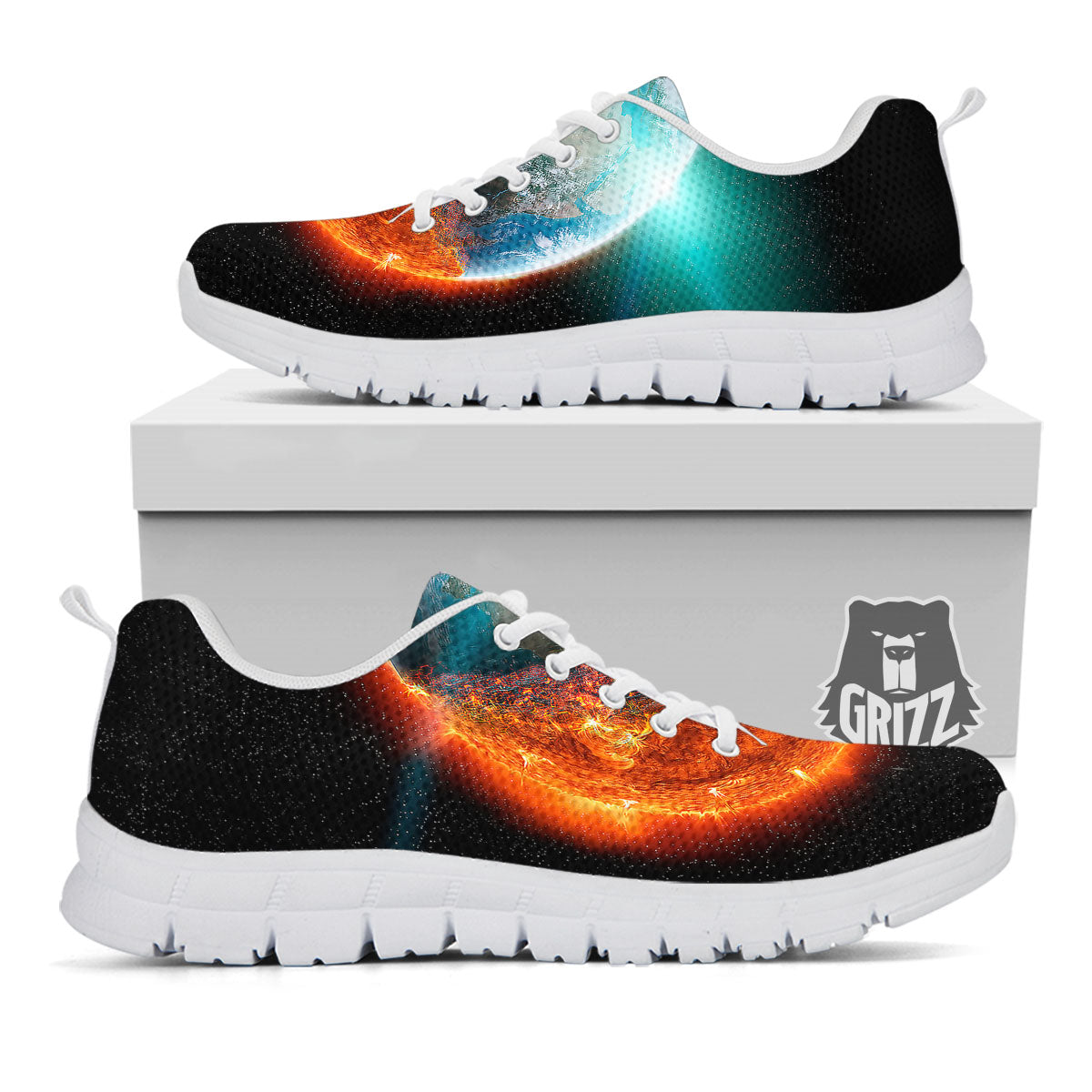 Burning Planet Print White Sneaker-grizzshop
