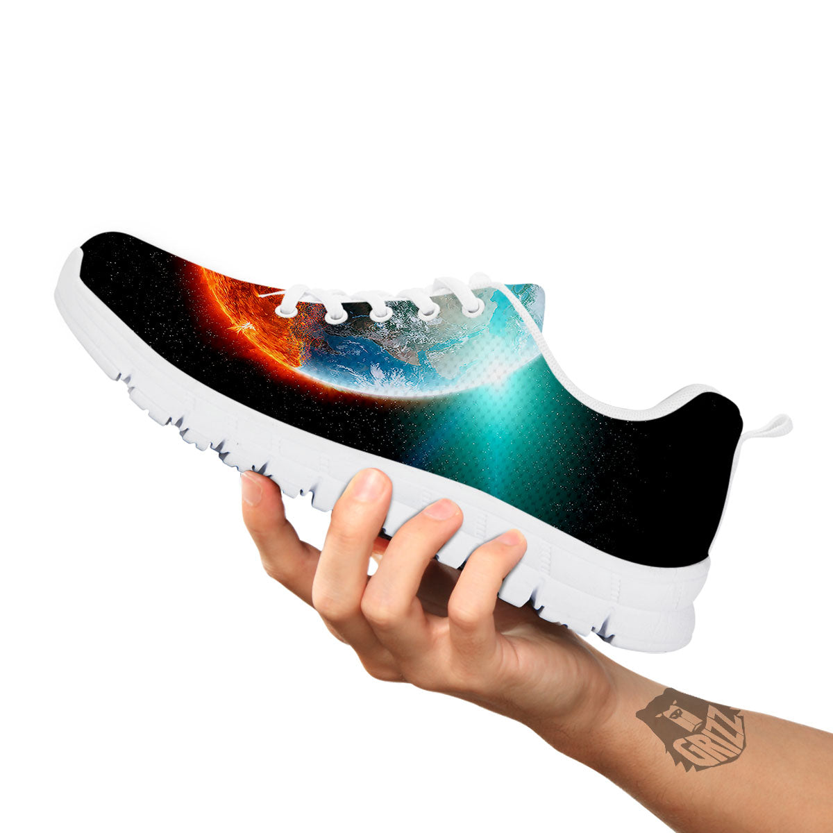 Burning Planet Print White Sneaker-grizzshop