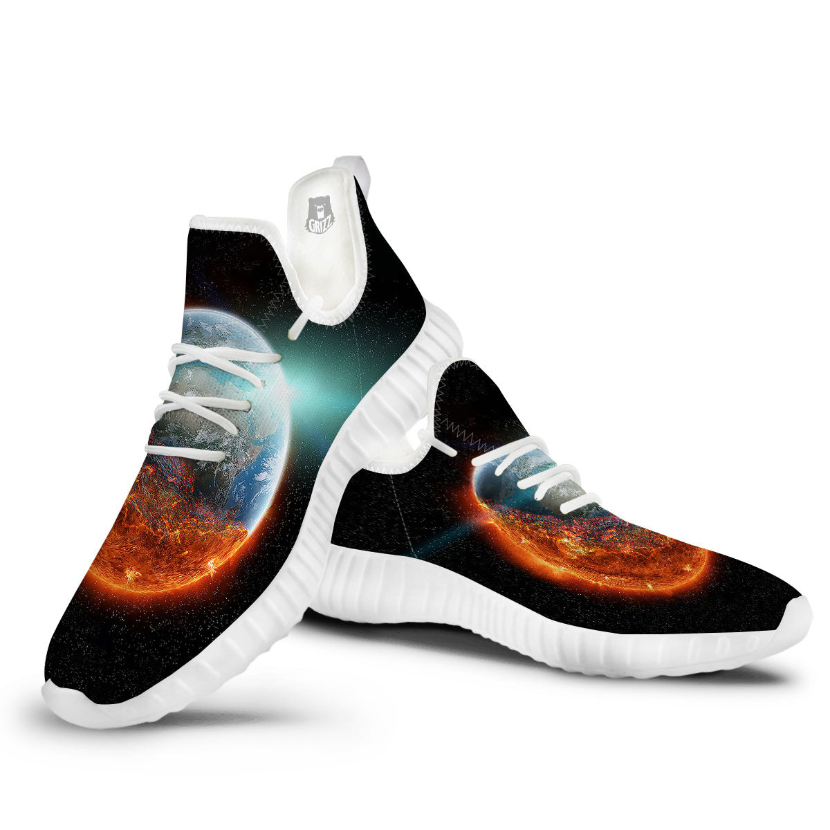 Burning Planet Print White Walking Shoes-grizzshop
