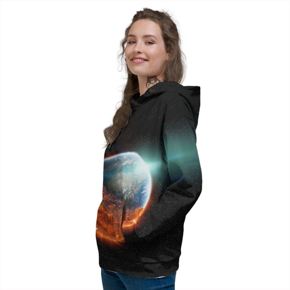 Burning Planet Print Women's Hoodie-grizzshop