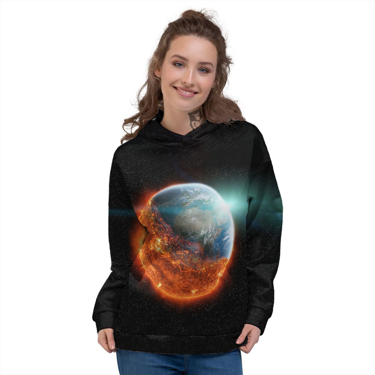 Burning Planet Print Women's Hoodie-grizzshop
