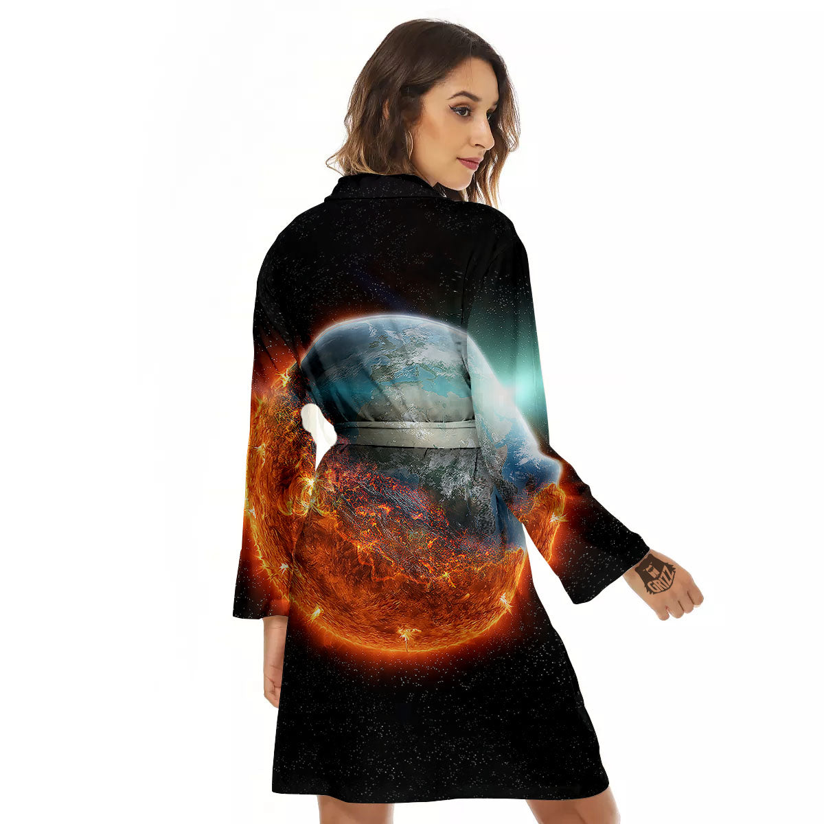 Burning Planet Print Women's Robe-grizzshop