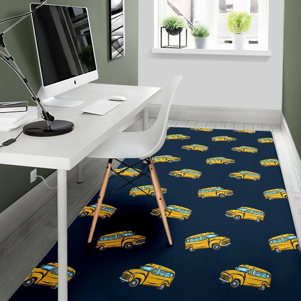 Bus School Pattern Print Floor Mat-grizzshop