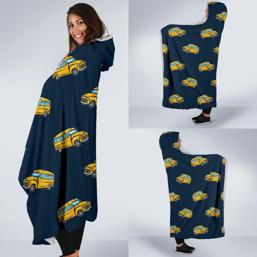 Bus School Pattern Print Hooded Blanket-grizzshop