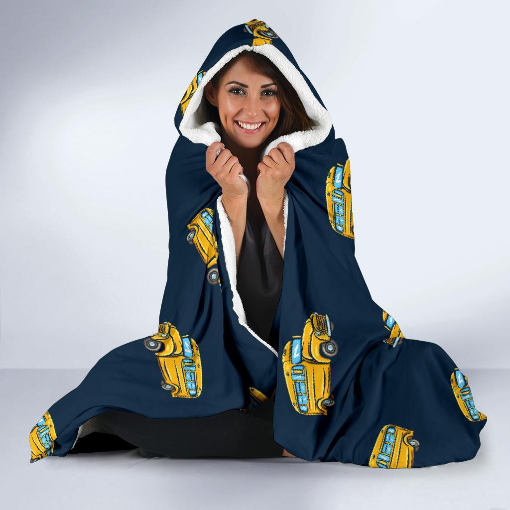 Bus School Pattern Print Hooded Blanket-grizzshop