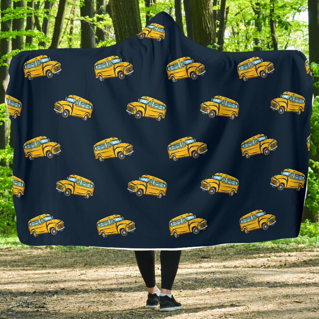 Bus School Pattern Print Hooded Blanket-grizzshop