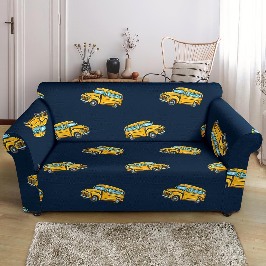 Bus School Pattern Print Loveseat Cover-grizzshop