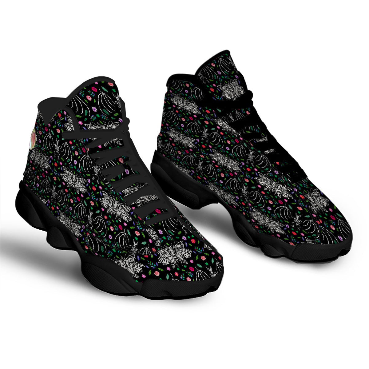Butterflies And Skeletons of Bats Print Pattern Black Basketball Shoes-grizzshop