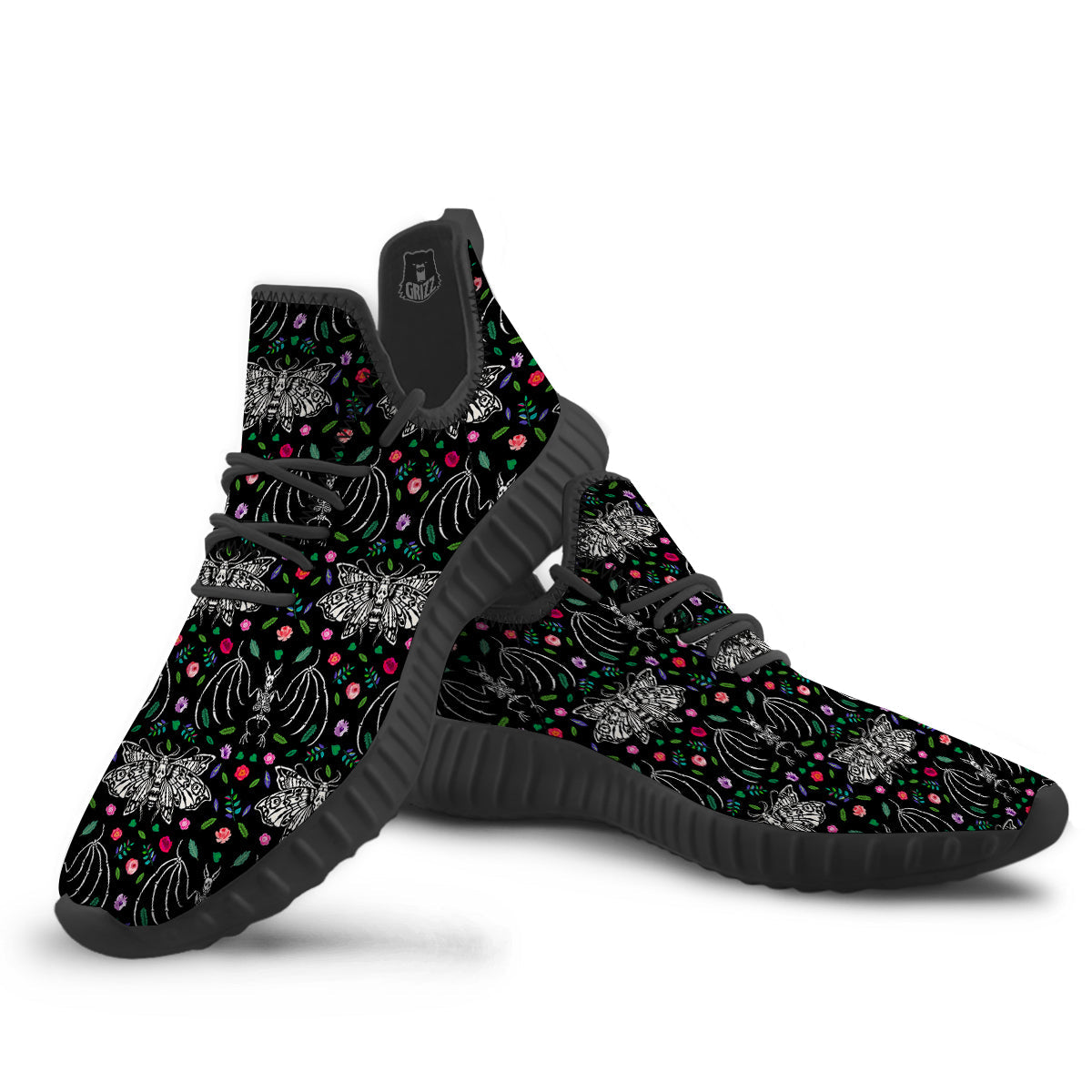 Butterflies And Skeletons of Bats Print Pattern Black Walking Shoes-grizzshop