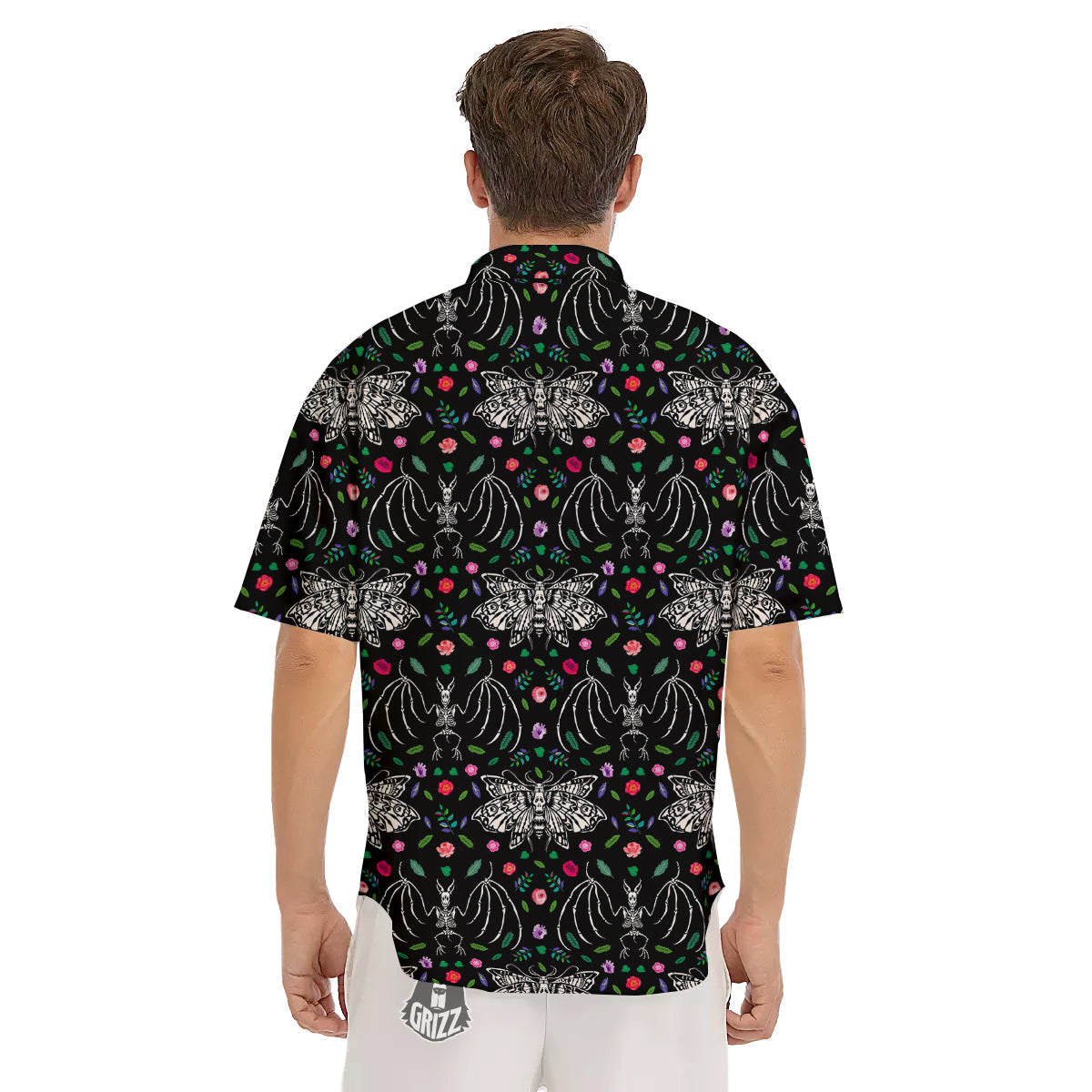 Butterflies And Skeletons of Bats Print Pattern Men's Short Sleeve Shirts-grizzshop