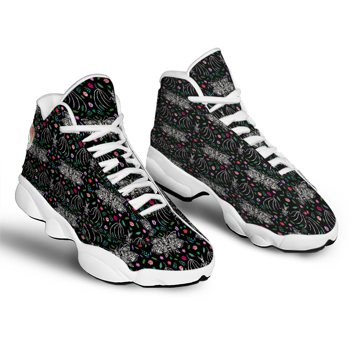 Butterflies And Skeletons of Bats Print Pattern White Basketball Shoes-grizzshop