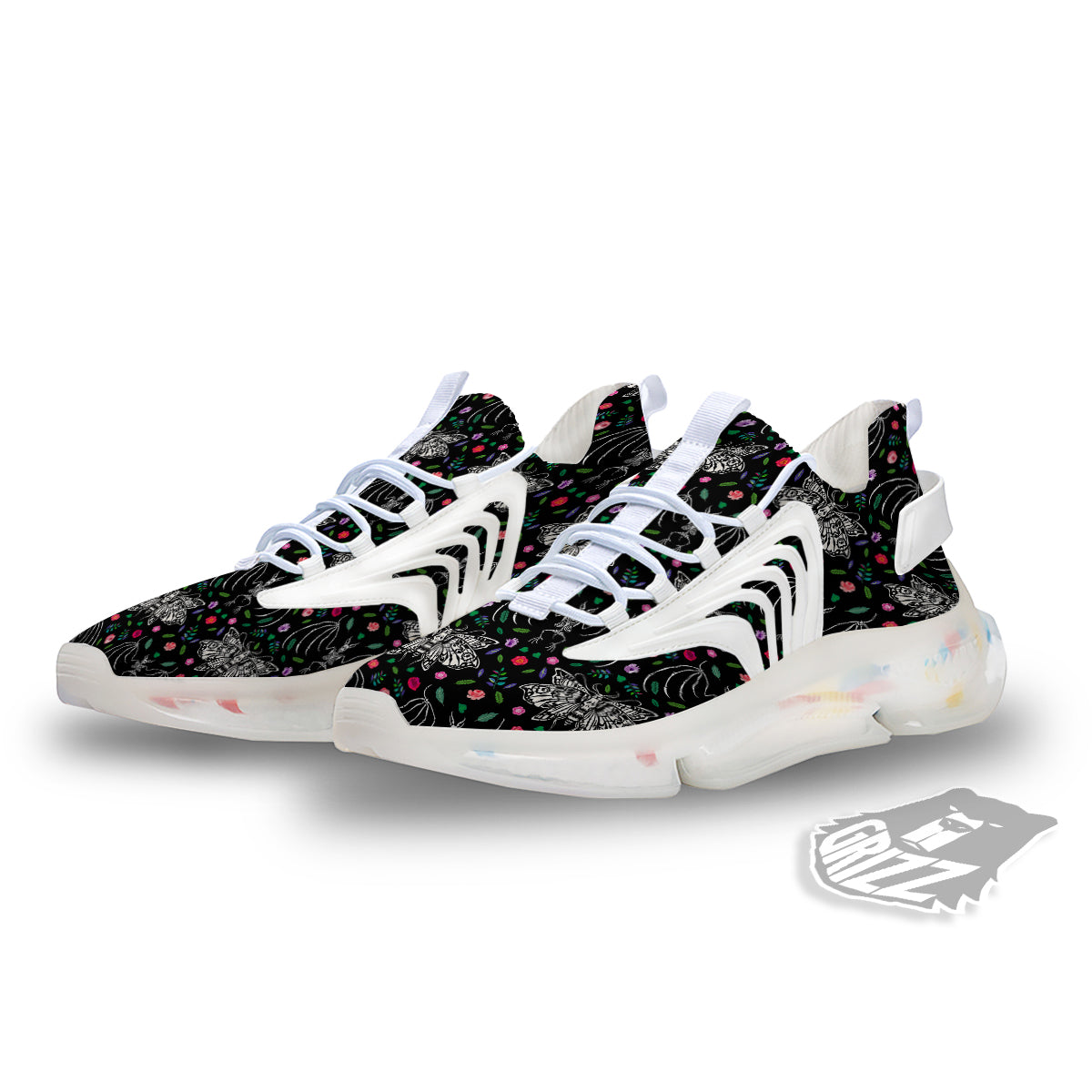 Butterflies And Skeletons of Bats Print Pattern White Gym Shoes-grizzshop