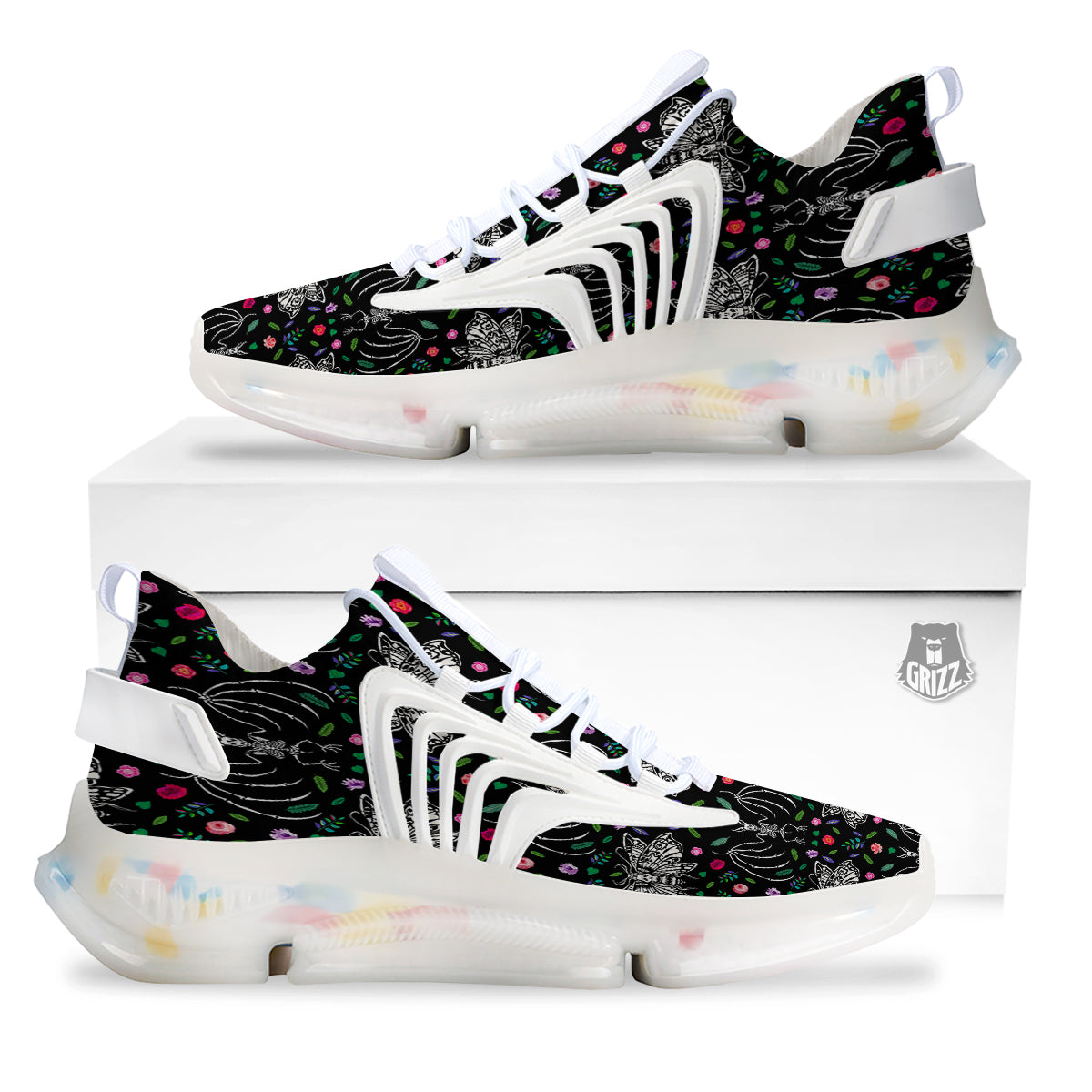Butterflies And Skeletons of Bats Print Pattern White Gym Shoes-grizzshop