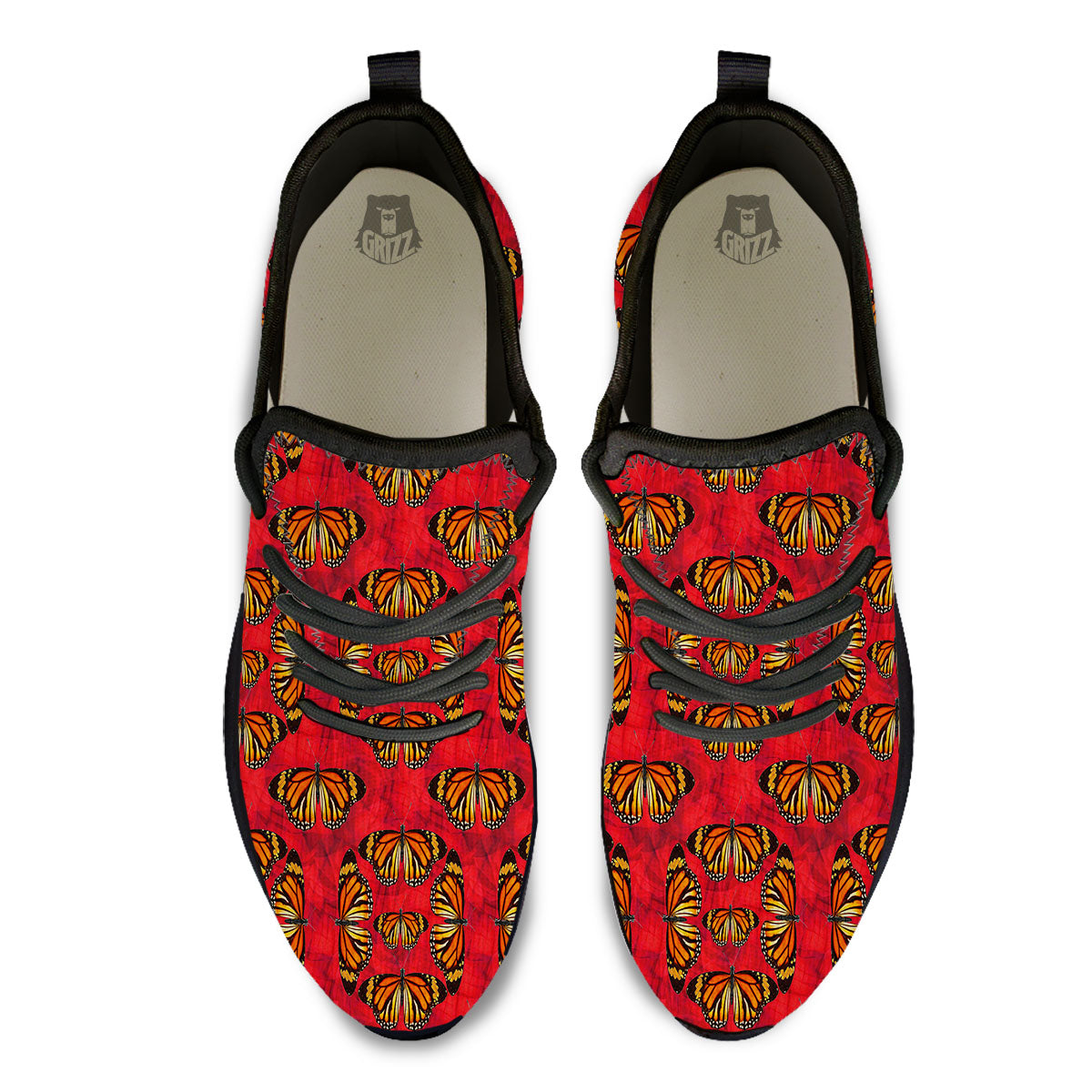 Butterflies Monarch Orange Print Pattern Black Athletic Shoes-grizzshop