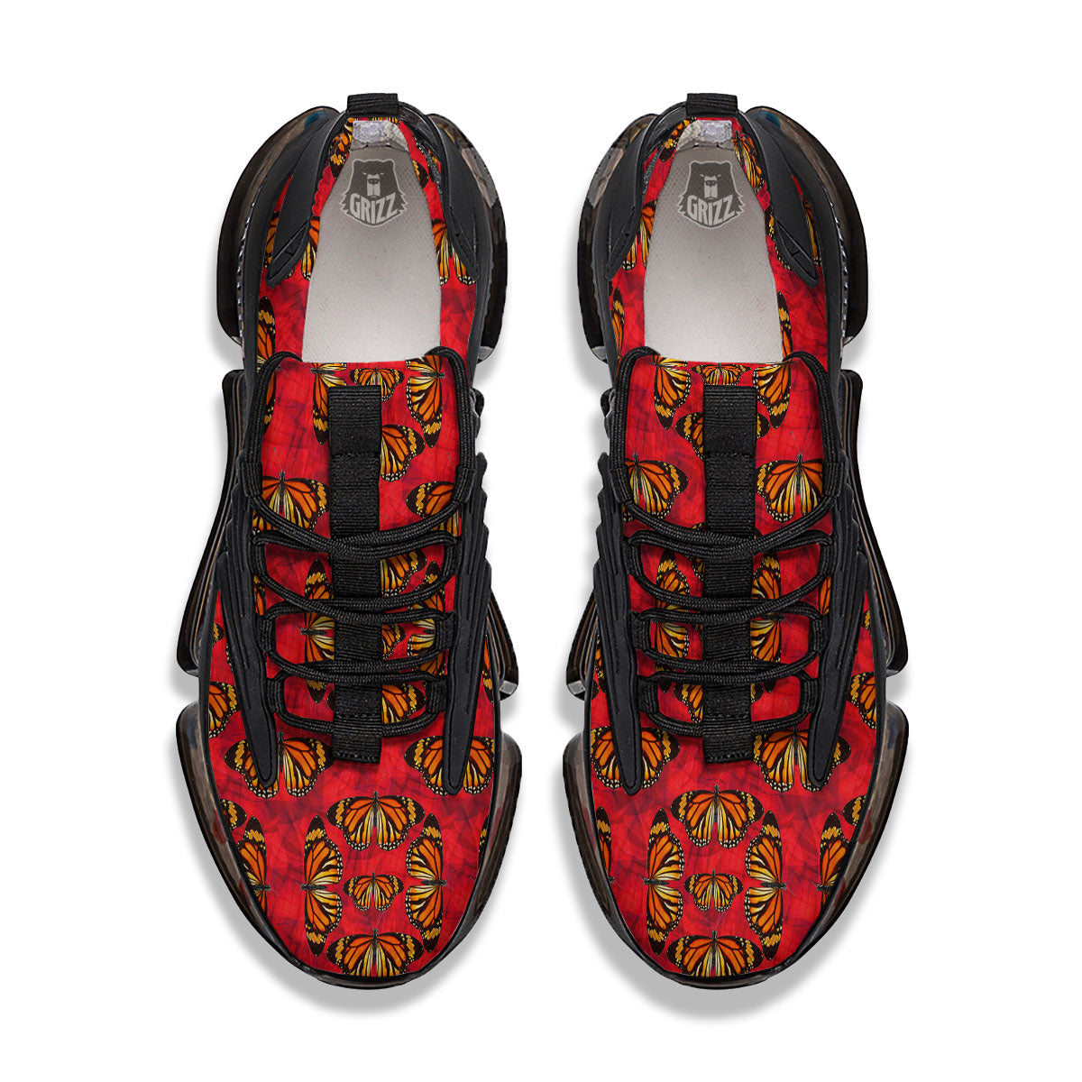 Butterflies Monarch Orange Print Pattern Black Gym Shoes-grizzshop