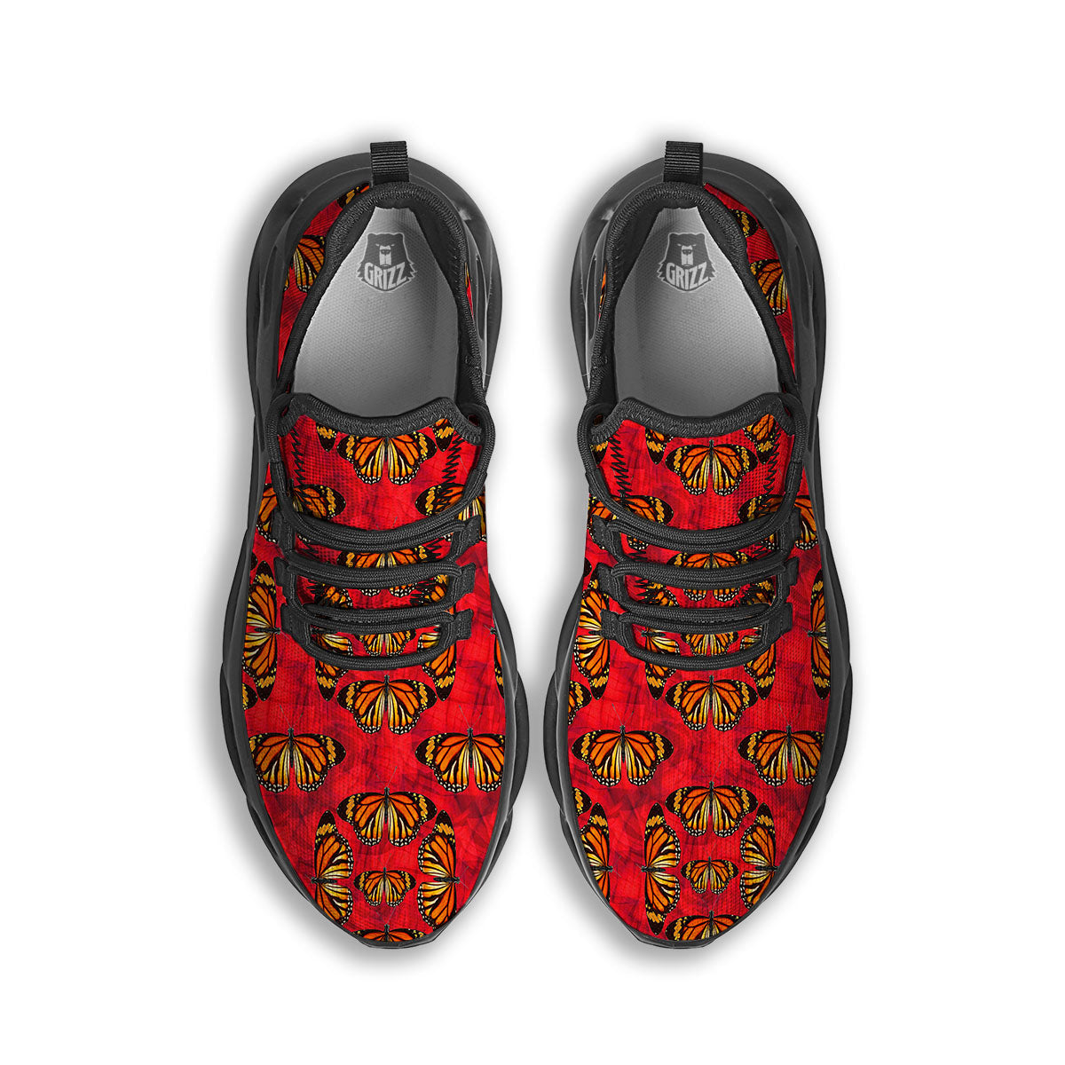 Butterflies Monarch Orange Print Pattern Black Running Shoes-grizzshop