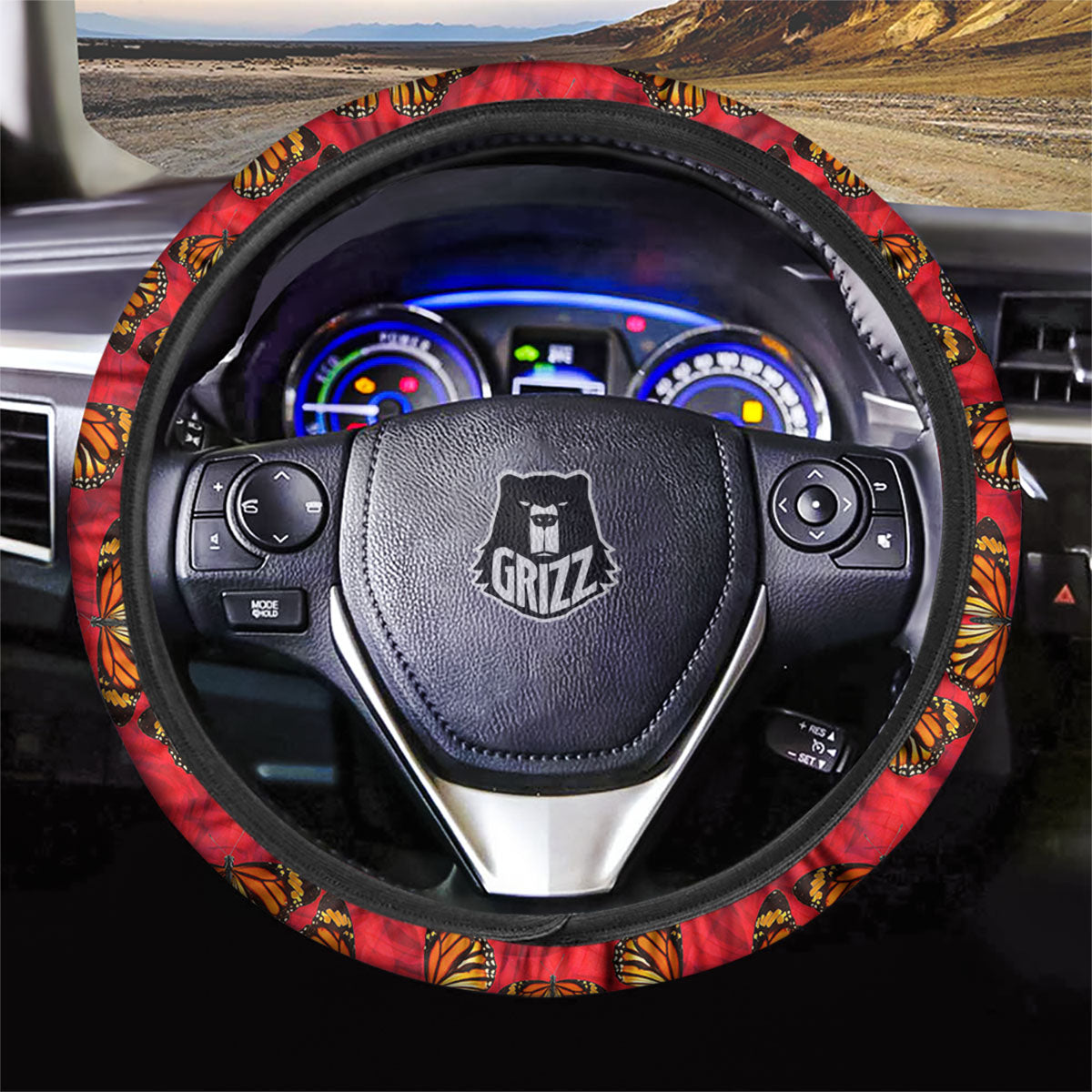Butterflies Monarch Orange Print Pattern Car Steering Wheel Cover-grizzshop