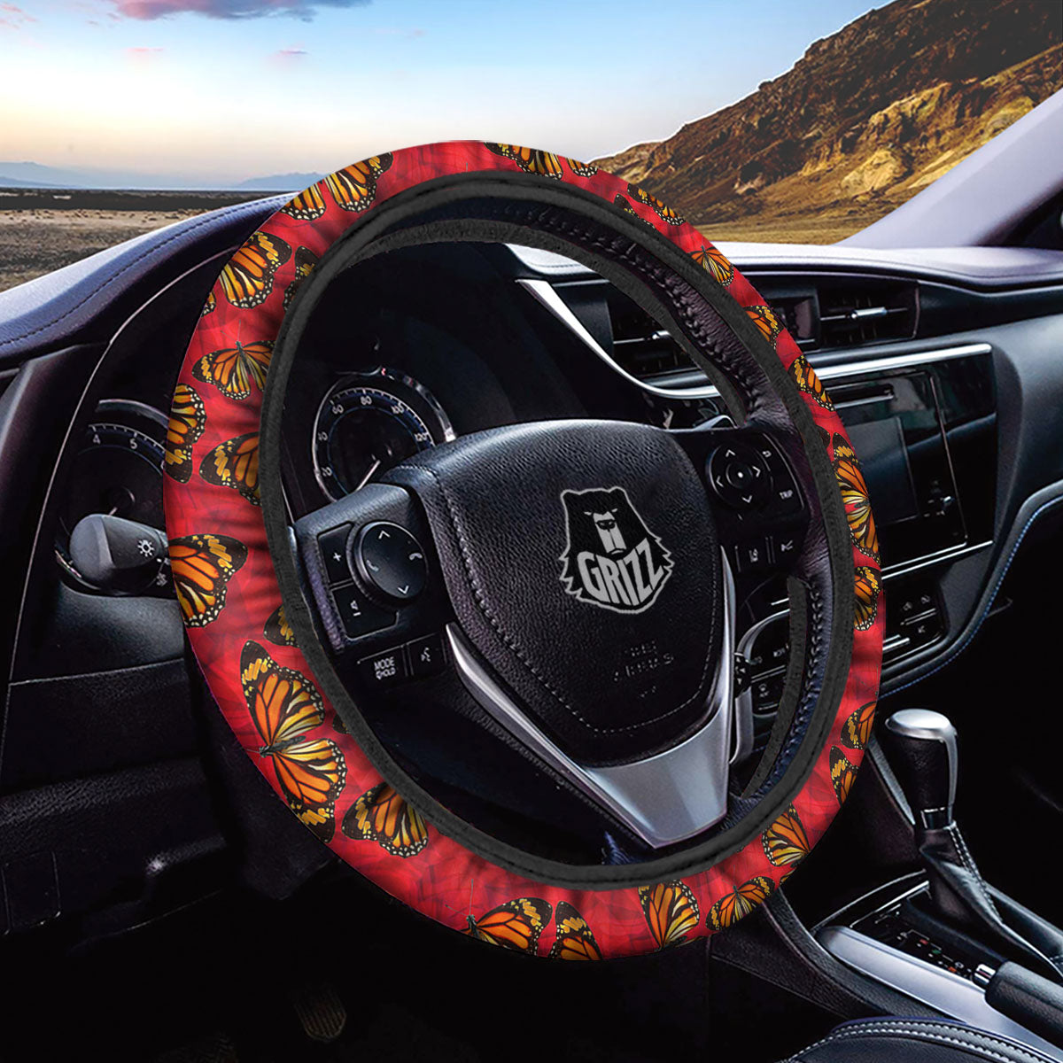 Butterflies Monarch Orange Print Pattern Car Steering Wheel Cover-grizzshop