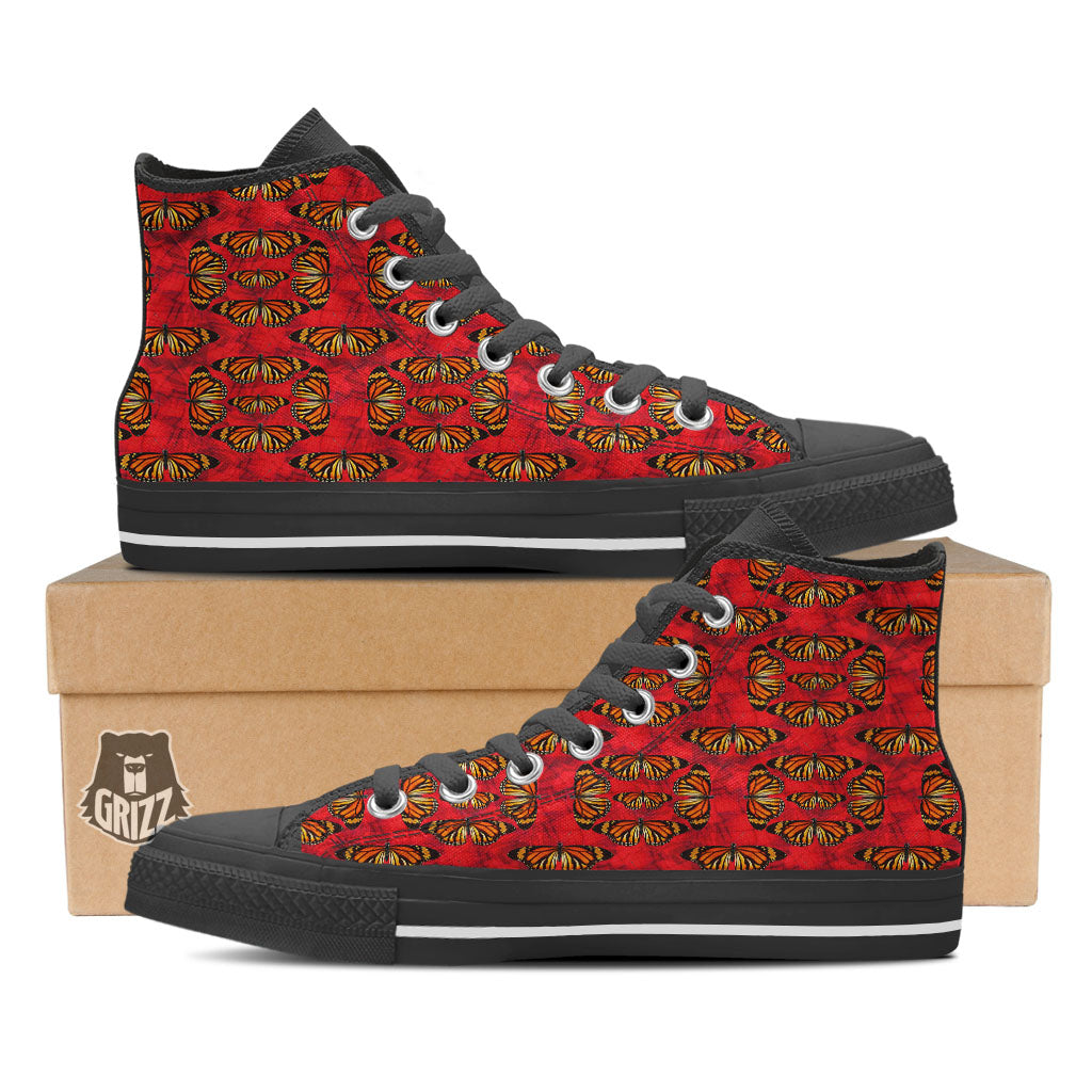 Butterflies Monarch Orange Print Pattern High Top Shoes-grizzshop