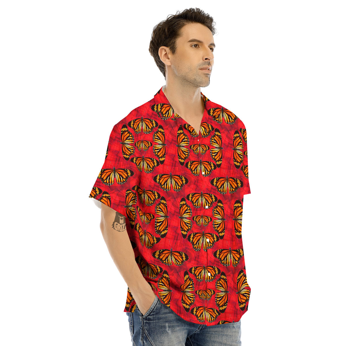 Butterflies Monarch Orange Print Pattern Men's Hawaiian Shirt-grizzshop