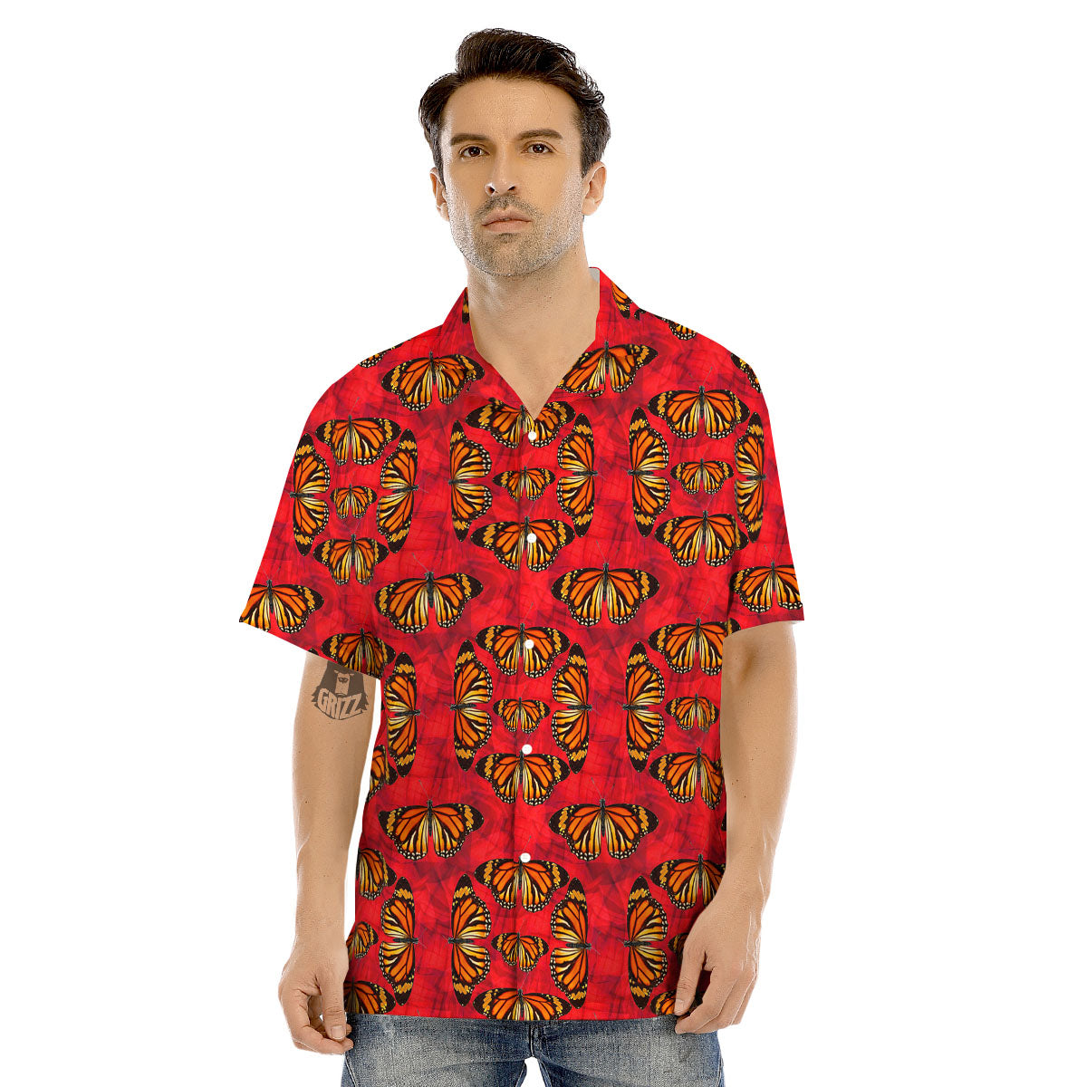Butterflies Monarch Orange Print Pattern Men's Hawaiian Shirt-grizzshop