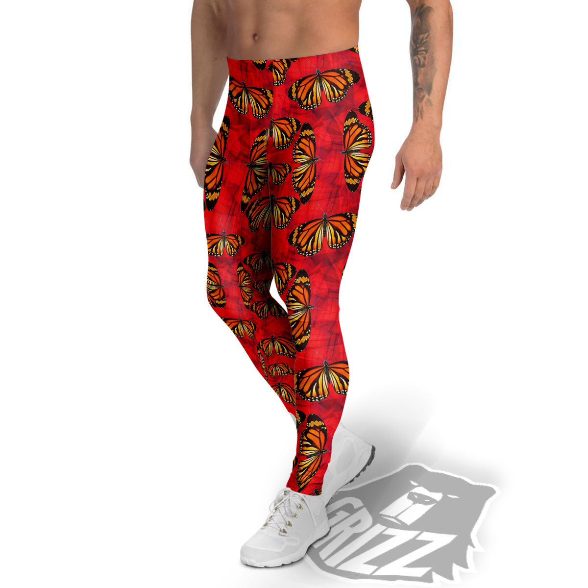 Butterflies Monarch Orange Print Pattern Men's Leggings-grizzshop