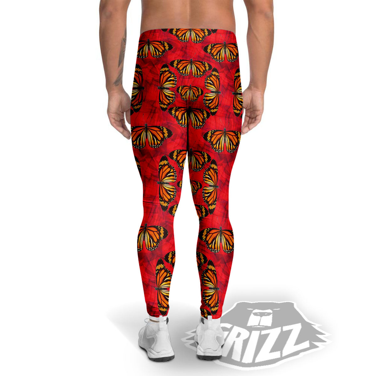 Butterflies Monarch Orange Print Pattern Men's Leggings-grizzshop