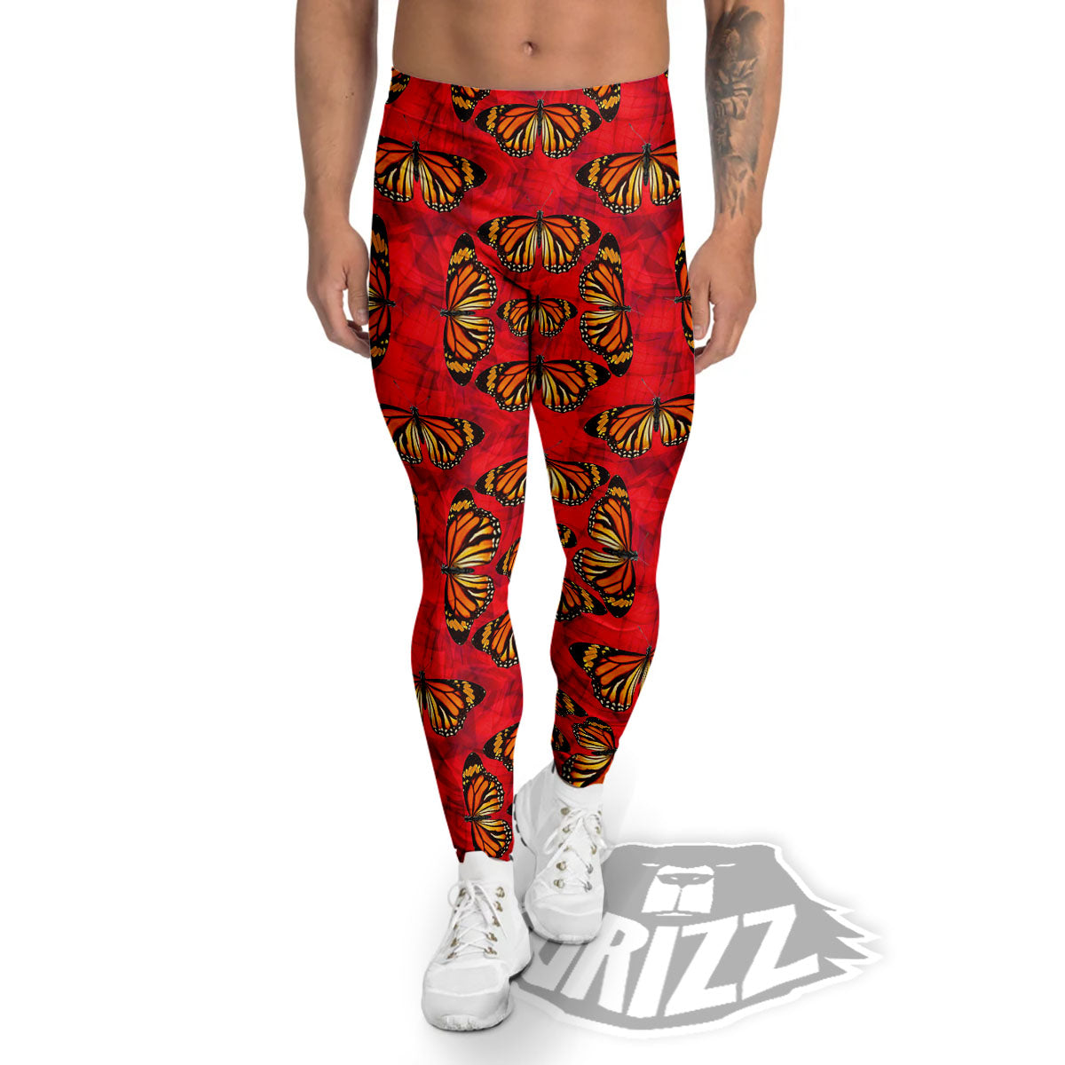 Butterflies Monarch Orange Print Pattern Men's Leggings-grizzshop