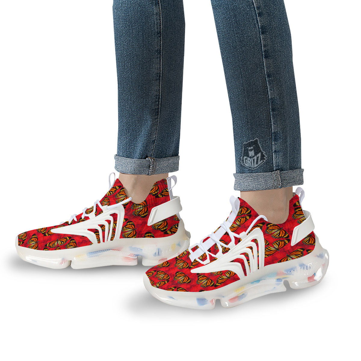Butterflies Monarch Orange Print Pattern White Gym Shoes-grizzshop