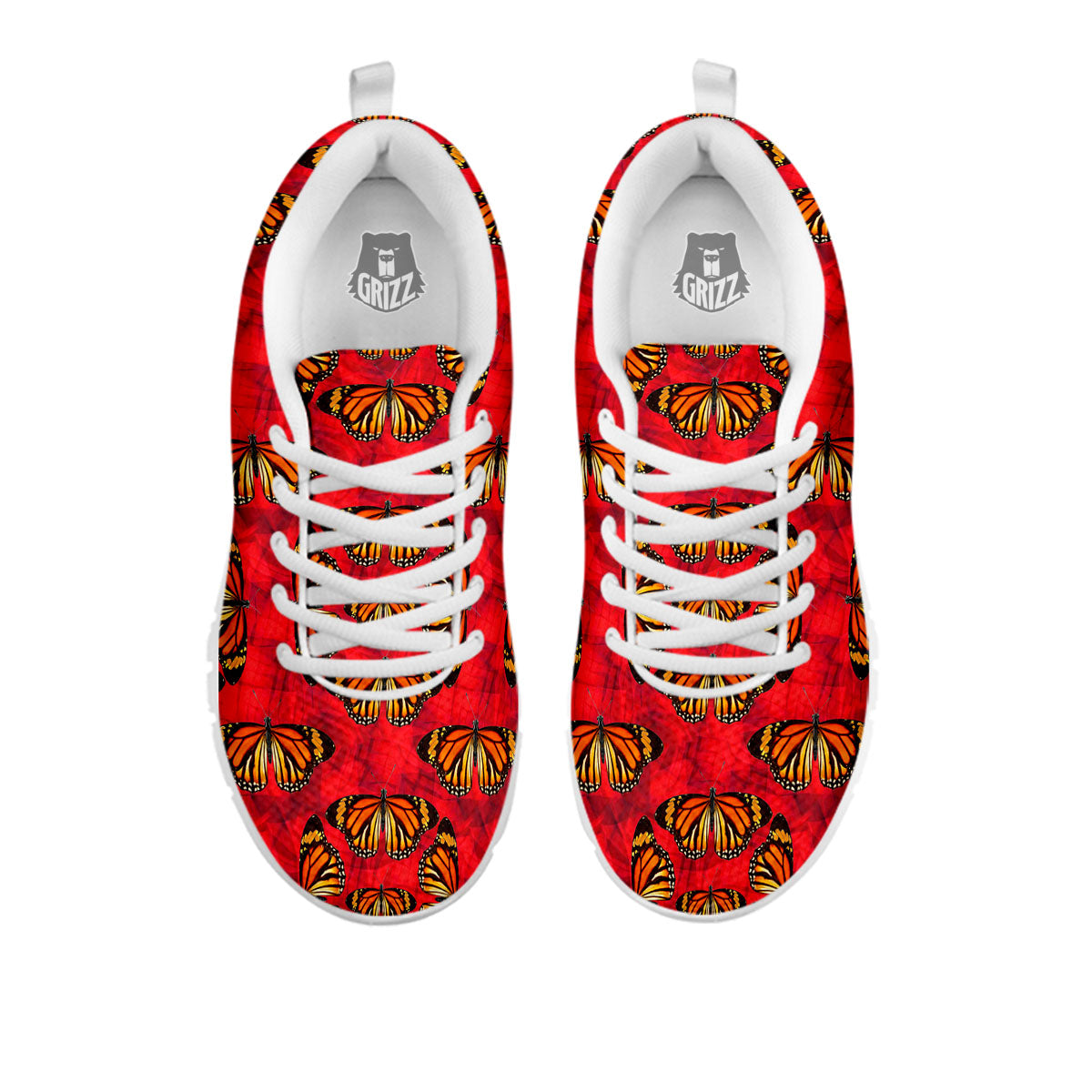 Butterflies Monarch Orange Print Pattern White Sneaker-grizzshop