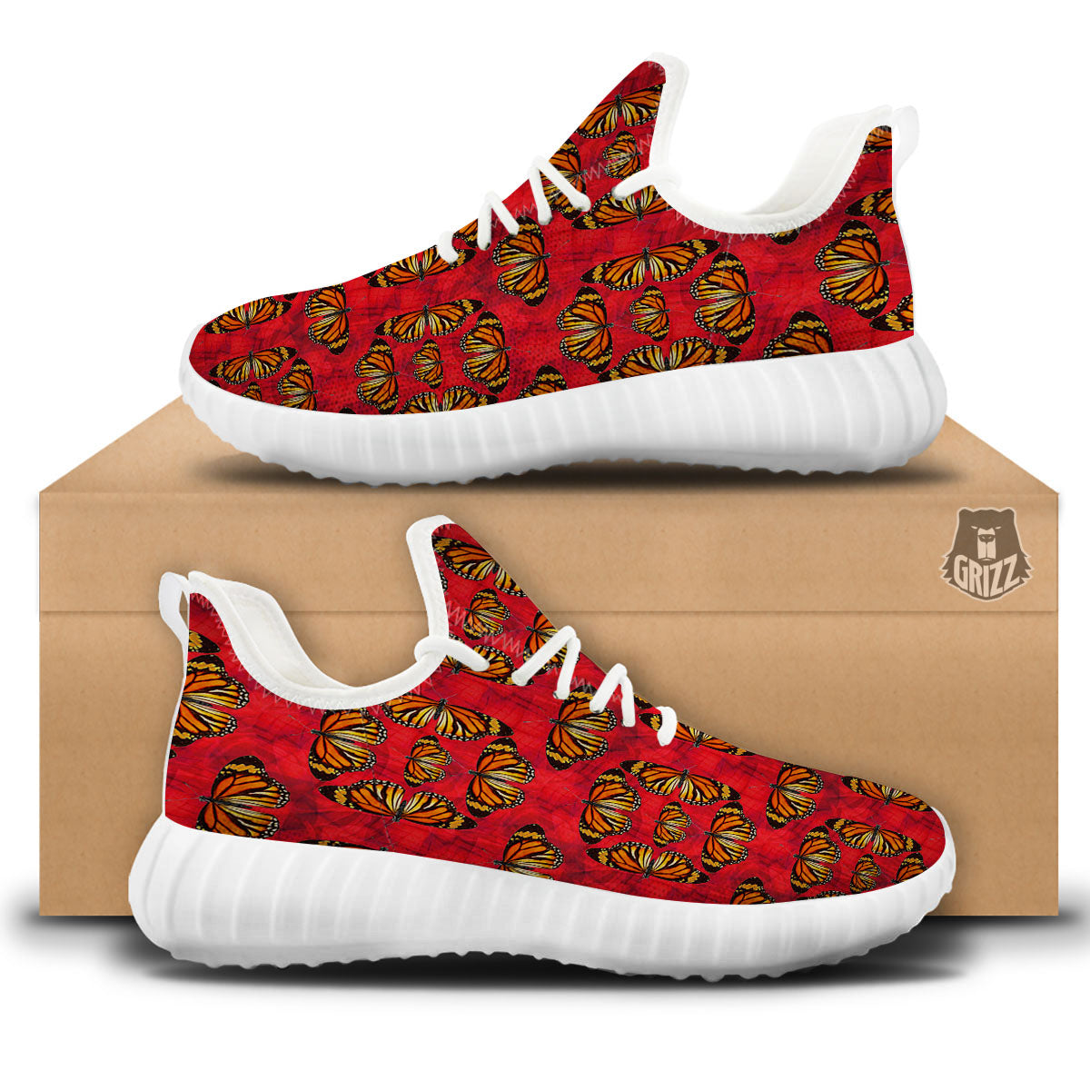 Butterflies Monarch Orange Print Pattern White Walking Shoes-grizzshop